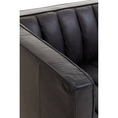 King Three Seater Black Leather Sofa With Flared Arms - Bargainia.com - 