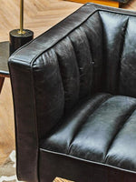 King Three Seater Black Leather Sofa With Flared Arms - Bargainia.com - 