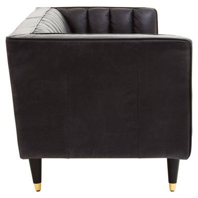 King Three Seater Black Leather Sofa With Flared Arms - Bargainia.com - 