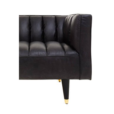 King Three Seater Black Leather Sofa With Flared Arms - Bargainia.com - 