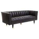 King Three Seater Black Leather Sofa With Flared Arms - Bargainia.com - 