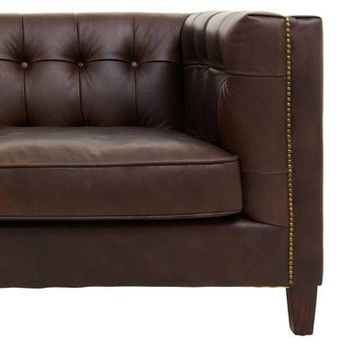 King Three Seater Dark Brown Leather Modern Chesterfield Sofa - Bargainia.com - 