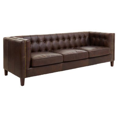 King Three Seater Dark Brown Leather Modern Chesterfield Sofa - Bargainia.com - 