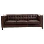 King Three Seater Dark Brown Leather Modern Chesterfield Sofa - Bargainia.com - 