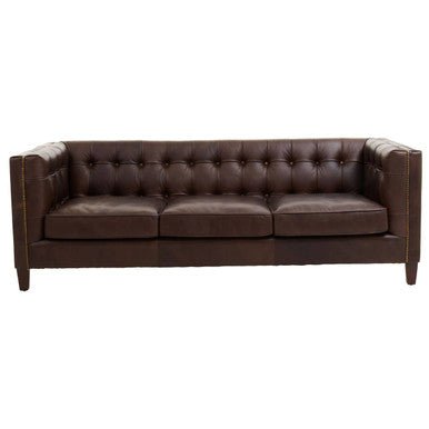 King Three Seater Dark Brown Leather Modern Chesterfield Sofa - Bargainia.com - 