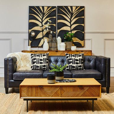 King Three Seater Modern Chesterfield Black Leather Sofa - Bargainia.com - 