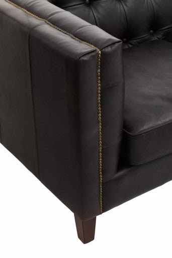 King Three Seater Modern Chesterfield Black Leather Sofa - Bargainia.com - 
