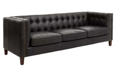 King Three Seater Modern Chesterfield Black Leather Sofa - Bargainia.com - 