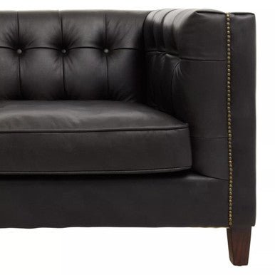 King Three Seater Modern Chesterfield Black Leather Sofa - Bargainia.com - 