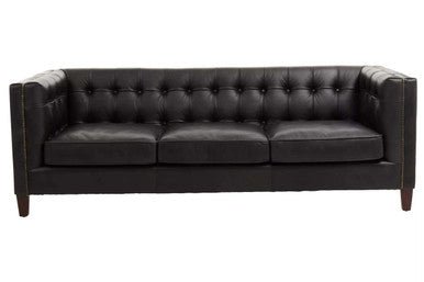 King Three Seater Modern Chesterfield Black Leather Sofa - Bargainia.com - 