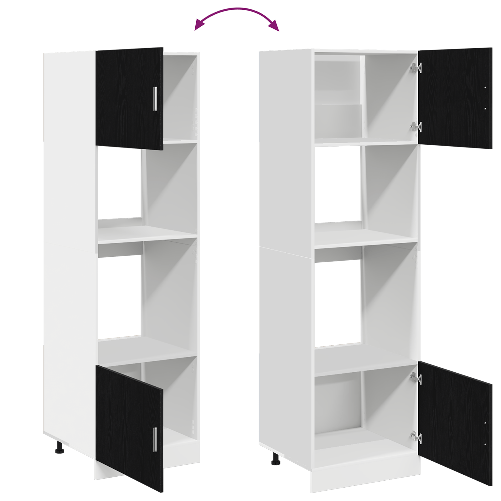 Black Oak & White Kitchen Cabinet Tall Storage Cupboard 207cm - Bargainia.com - 