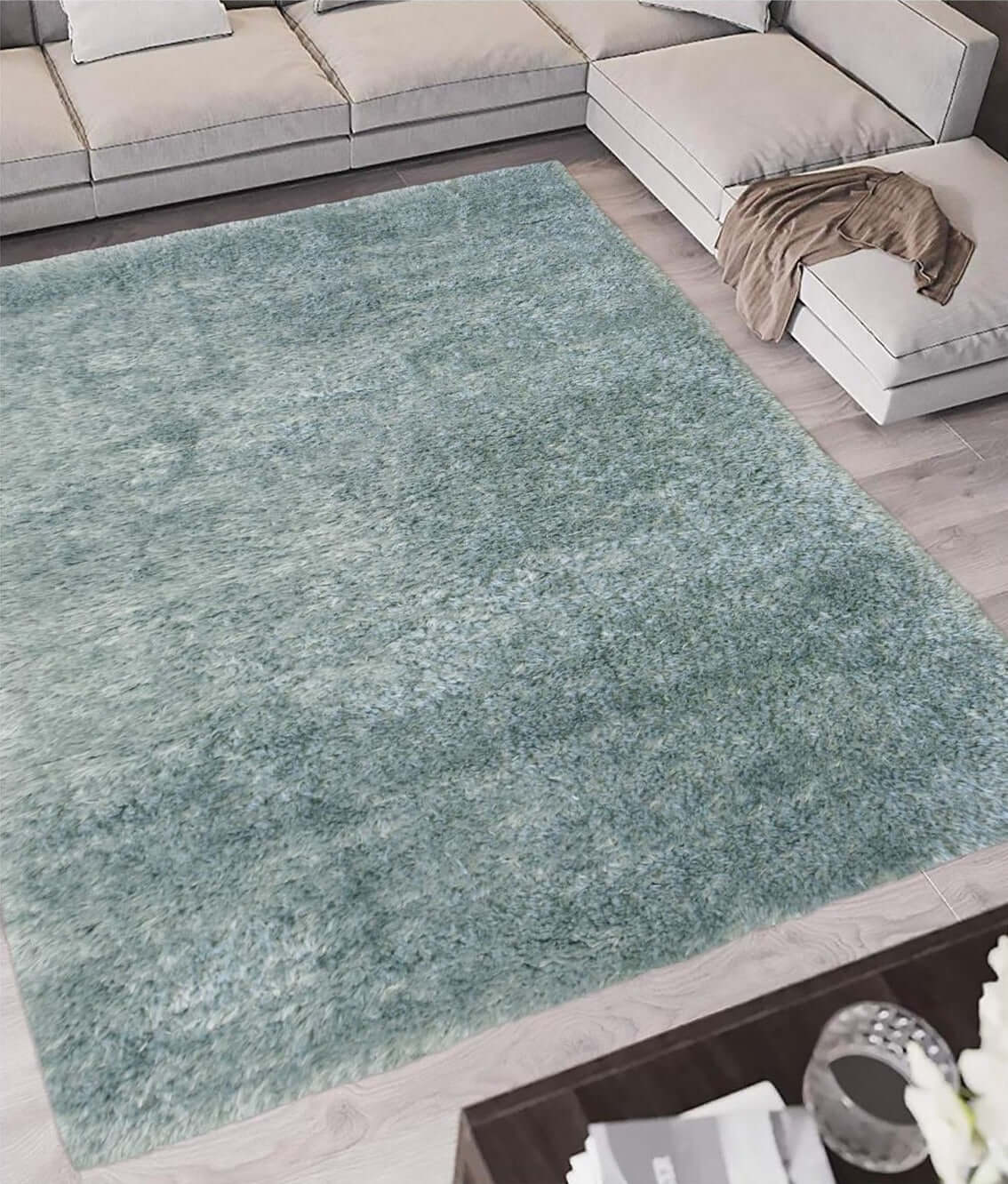 Lagom Duck Egg Blue Shaggy Rug - Bargainia.com - 