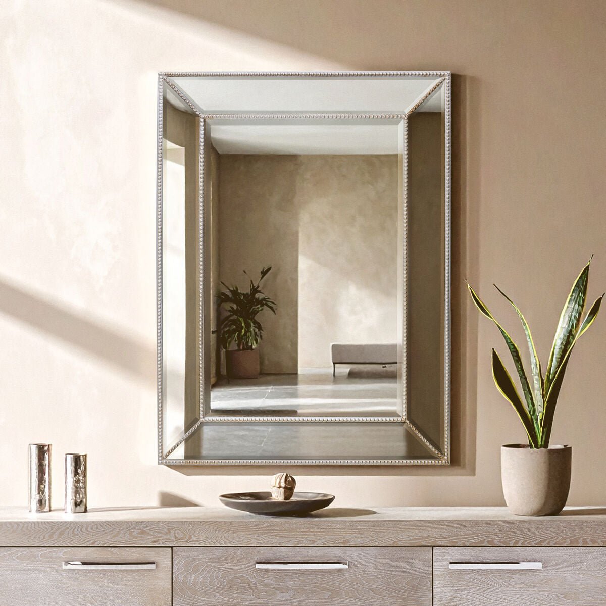 Lapari Silver Finish Rectangular Wall Mirror - Bargainia.com - 5018705989815