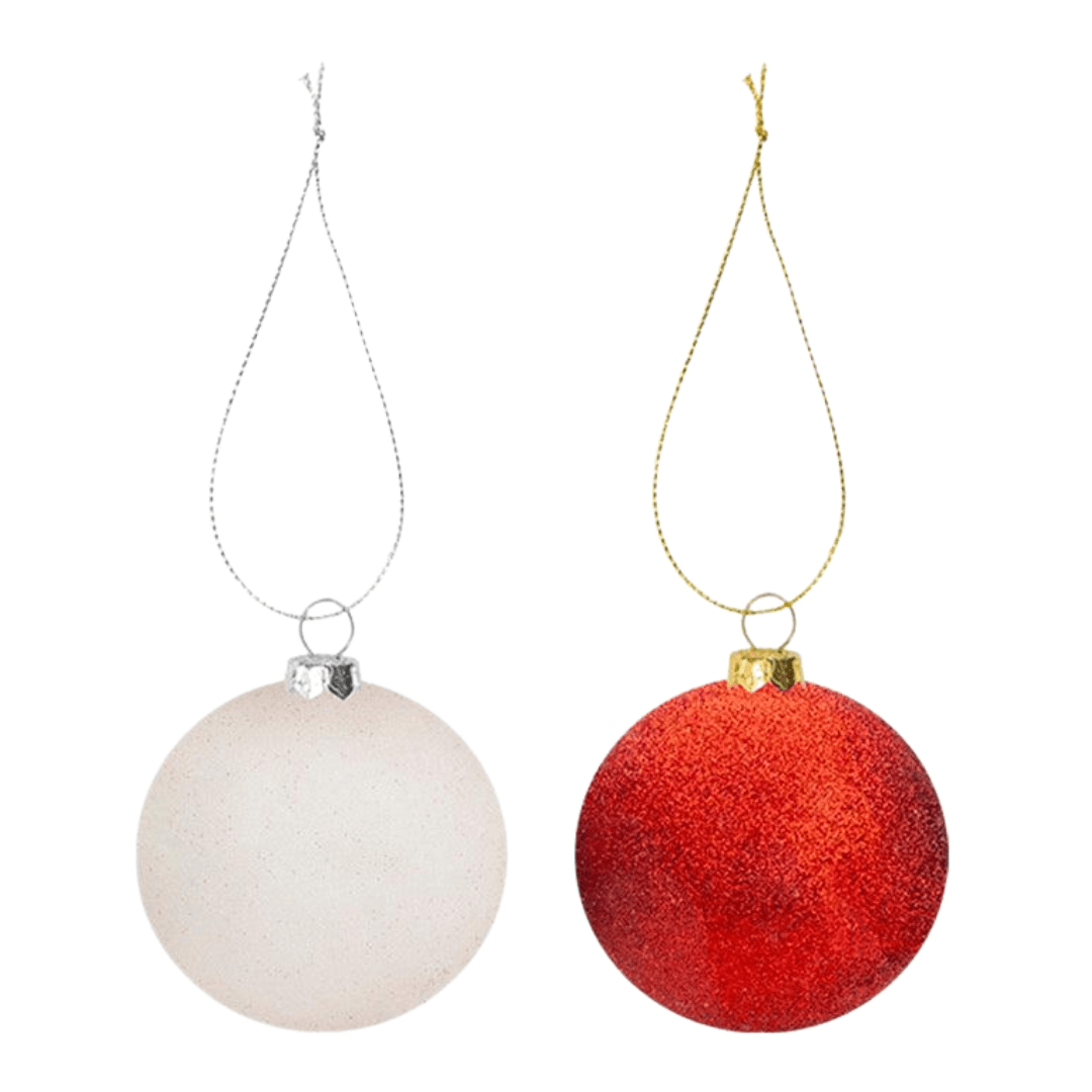 Large Baubles Red & White 10cm Shatterproof Set of 6 Clearance