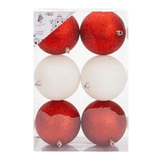 Large Baubles Red & White 10cm Shatterproof Set of 6 Clearance