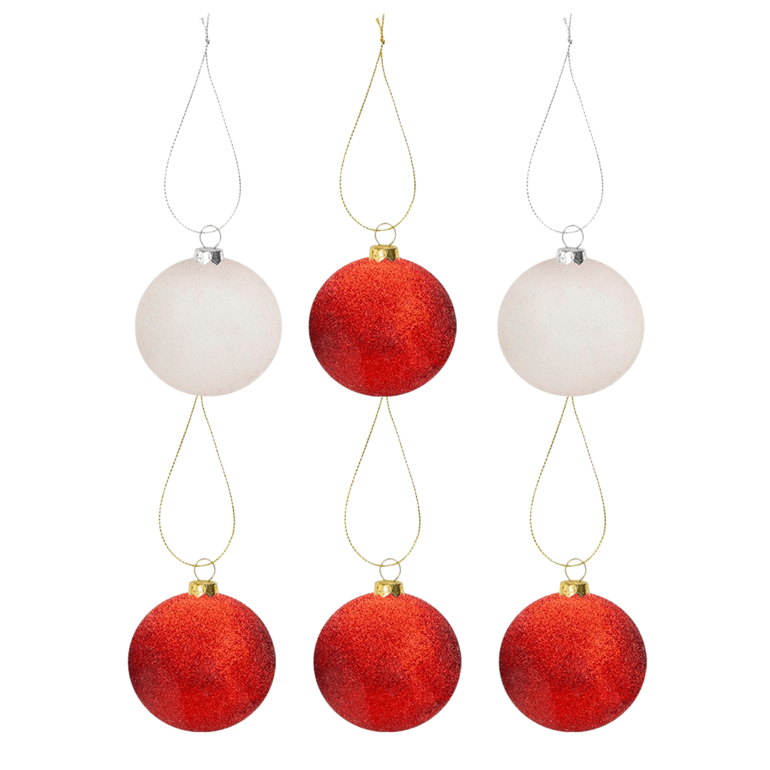 Large Baubles Red & White 10cm Shatterproof Set of 6 Clearance