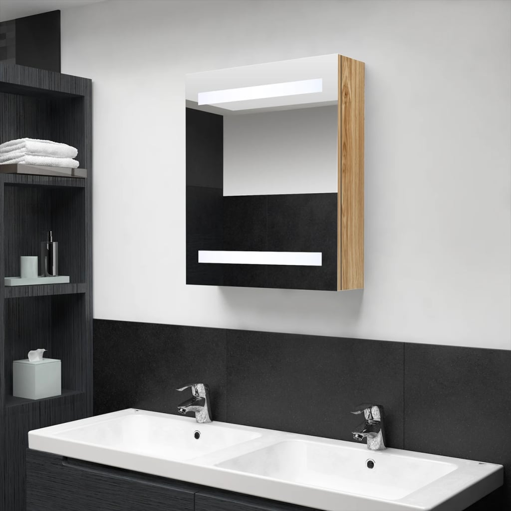 LED Bathroom Mirror Cabinet Oak 50x14x60 cm - Bargainia.com - 