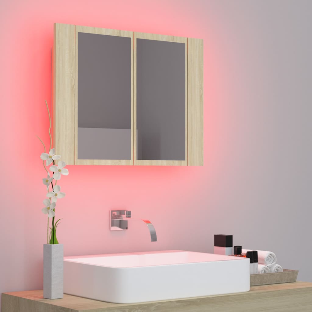 LED Bathroom Mirror Cabinet Sonoma Oak 60x12x45 cm Acrylic - Bargainia.com - 