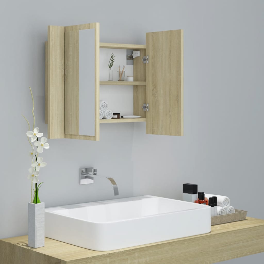 LED Bathroom Mirror Cabinet Sonoma Oak 60x12x45 cm Acrylic - Bargainia.com - 