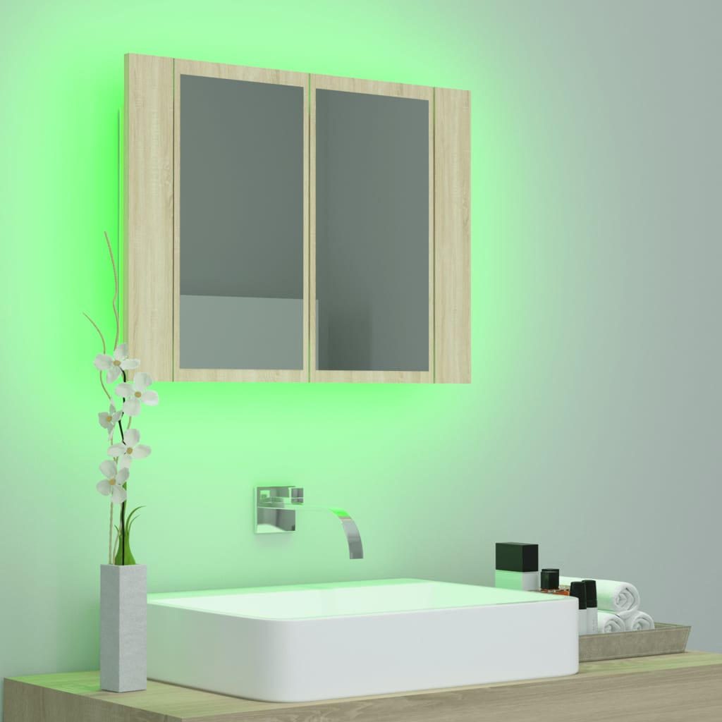 LED Bathroom Mirror Cabinet Sonoma Oak 60x12x45 cm Acrylic - Bargainia.com - 