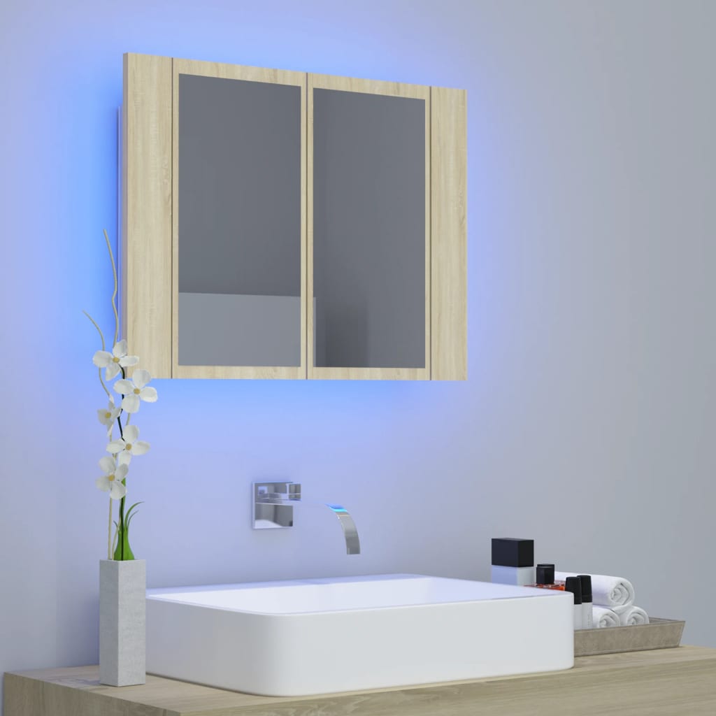 LED Bathroom Mirror Cabinet Sonoma Oak 60x12x45 cm Acrylic - Bargainia.com - 