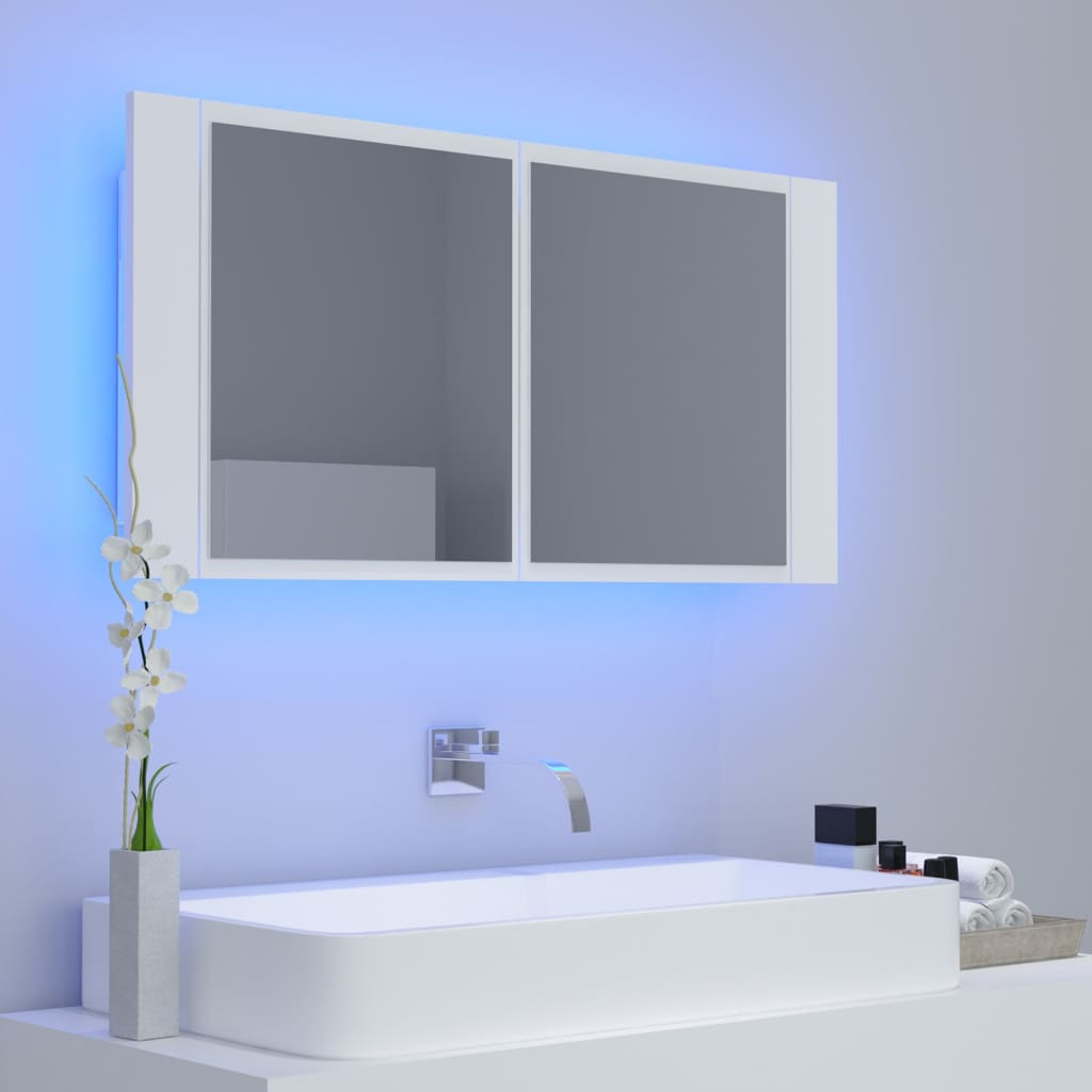 LED Bathroom Mirror Cabinet White 90x12x45 cm Acrylic - Bargainia.com - 