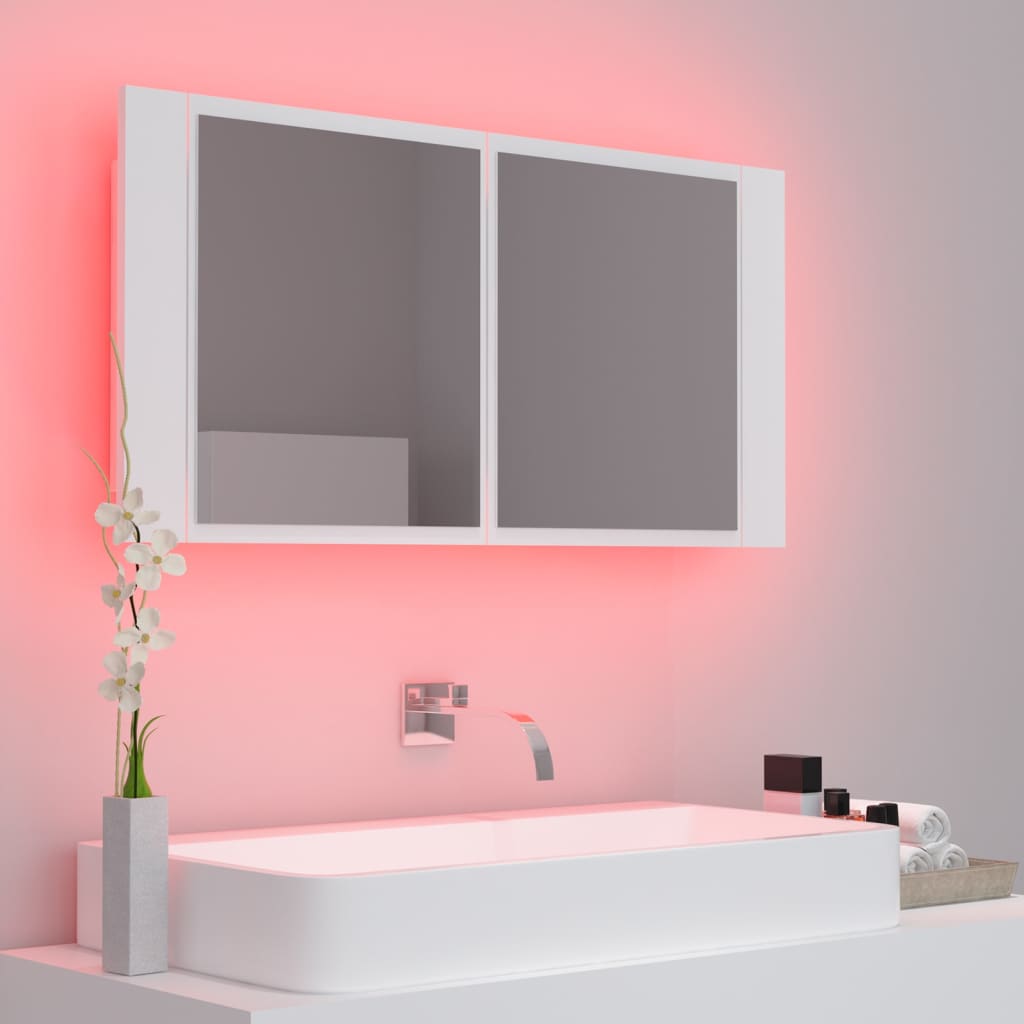 LED Bathroom Mirror Cabinet White 90x12x45 cm Acrylic - Bargainia.com - 