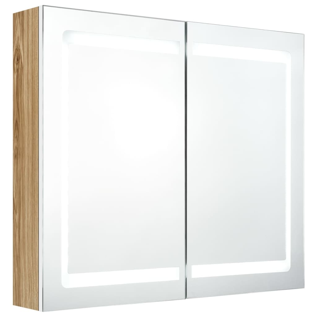 LED Bathroom Mirror Cabinet White and Oak 80x12x68 cm - Bargainia.com - 