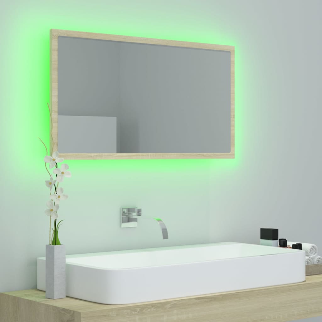LED Bathroom Mirror Sonoma Oak 80x8.5x37 cm Acrylic - Bargainia.com - 8720286221129 - 804927