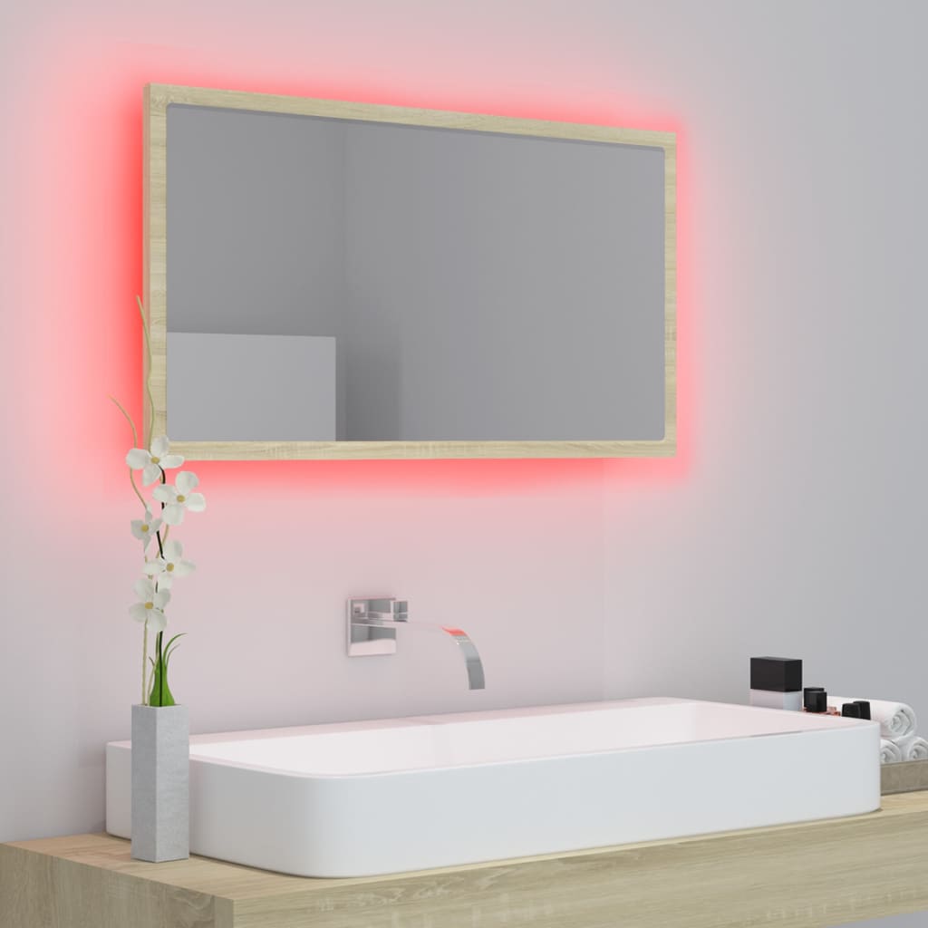 LED Bathroom Mirror Sonoma Oak 80x8.5x37 cm Acrylic - Bargainia.com - 8720286221129 - 804927
