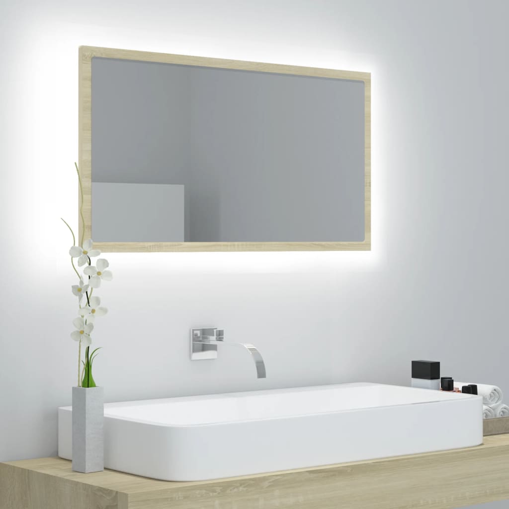 LED Bathroom Mirror Sonoma Oak 80x8.5x37 cm Acrylic - Bargainia.com - 8720286221129 - 804927