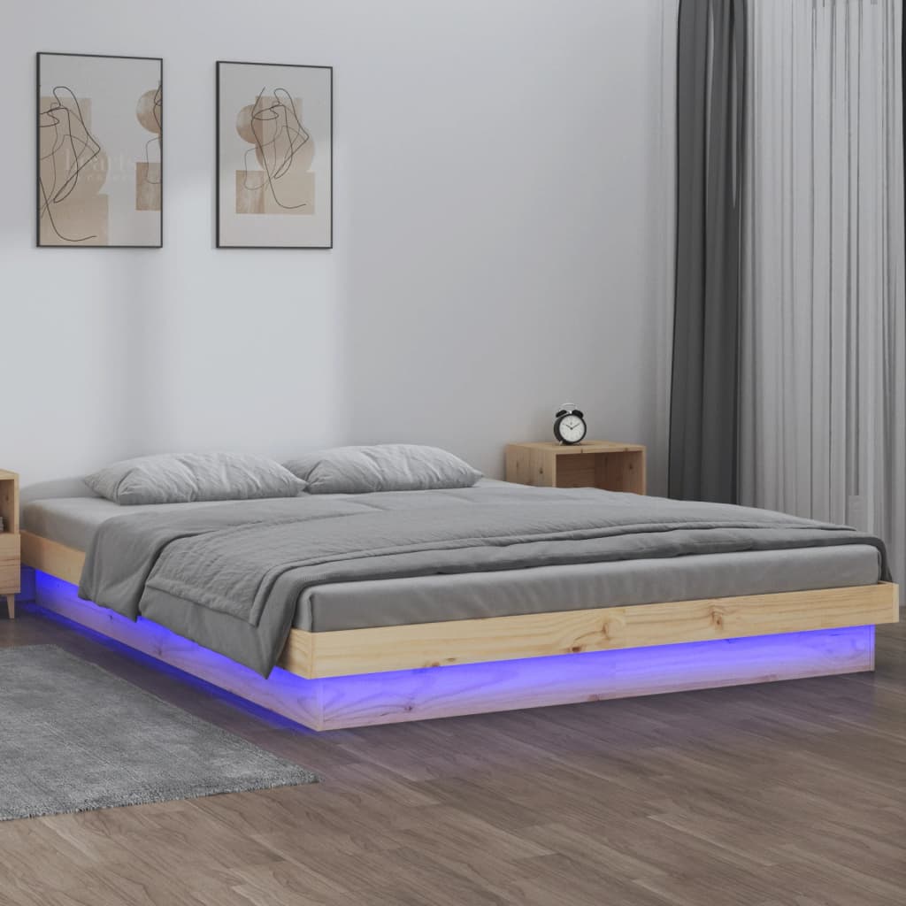 LED Bed Frame without Mattress 120x200 cm Solid Wood - Bargainia.com - 8720287071556 - 819967