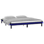 LED Bed Frame without Mattress Black 120x190 cm Small Double Solid Wood - Bargainia.com - 