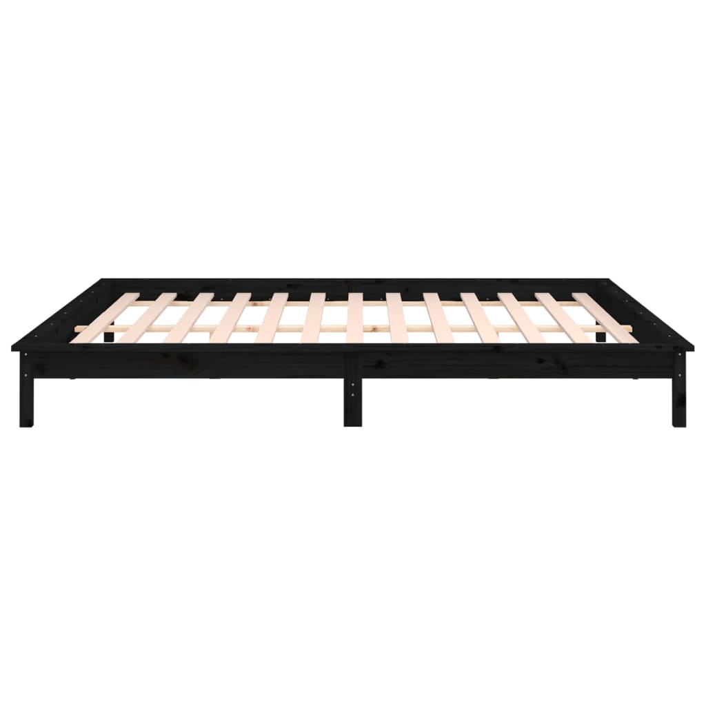 LED Bed Frame without Mattress Black 120x190 cm Small Double Solid Wood - Bargainia.com - 