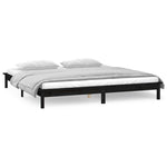 LED Bed Frame without Mattress Black 120x190 cm Small Double Solid Wood - Bargainia.com - 