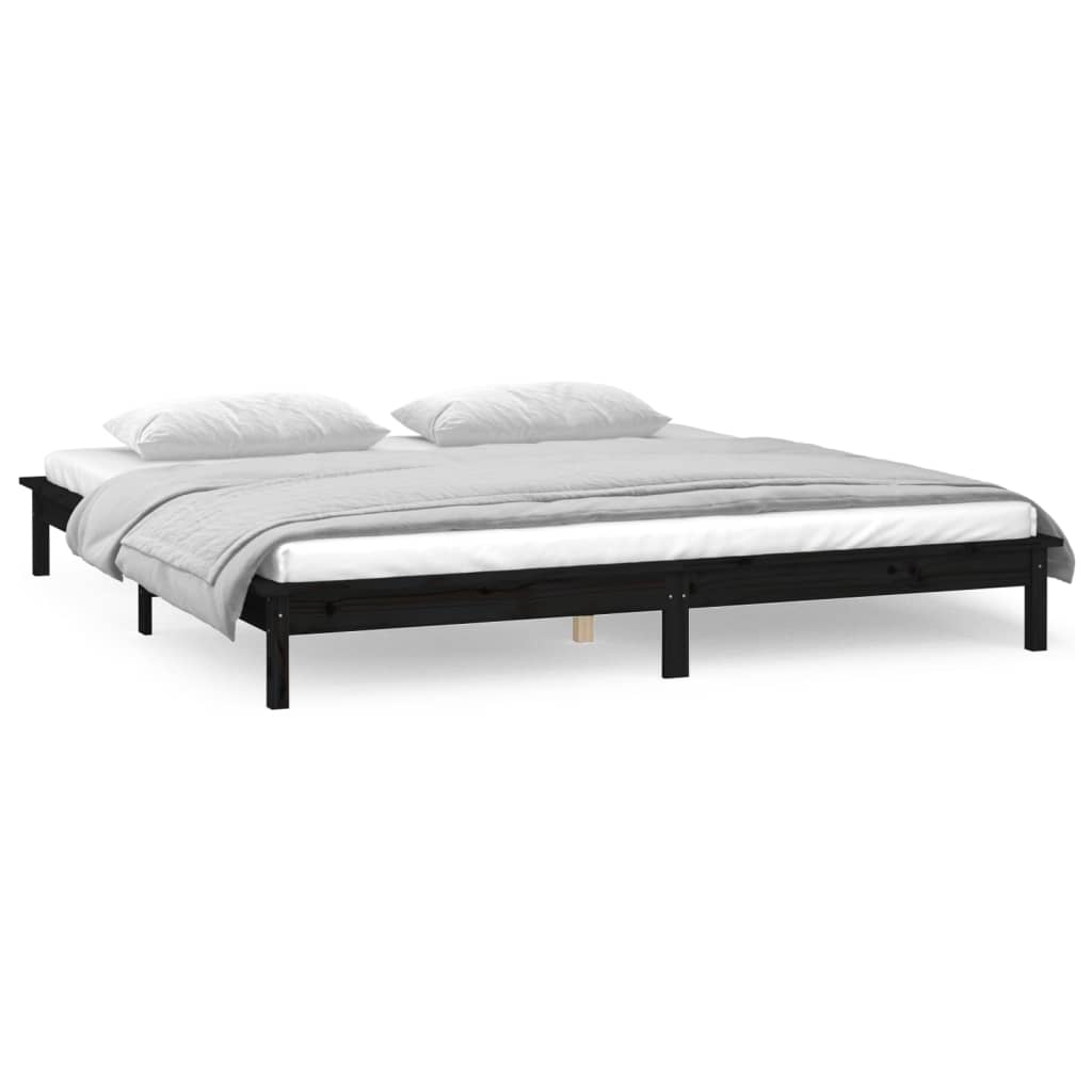 LED Bed Frame without Mattress Black 120x190 cm Small Double Solid Wood - Bargainia.com - 