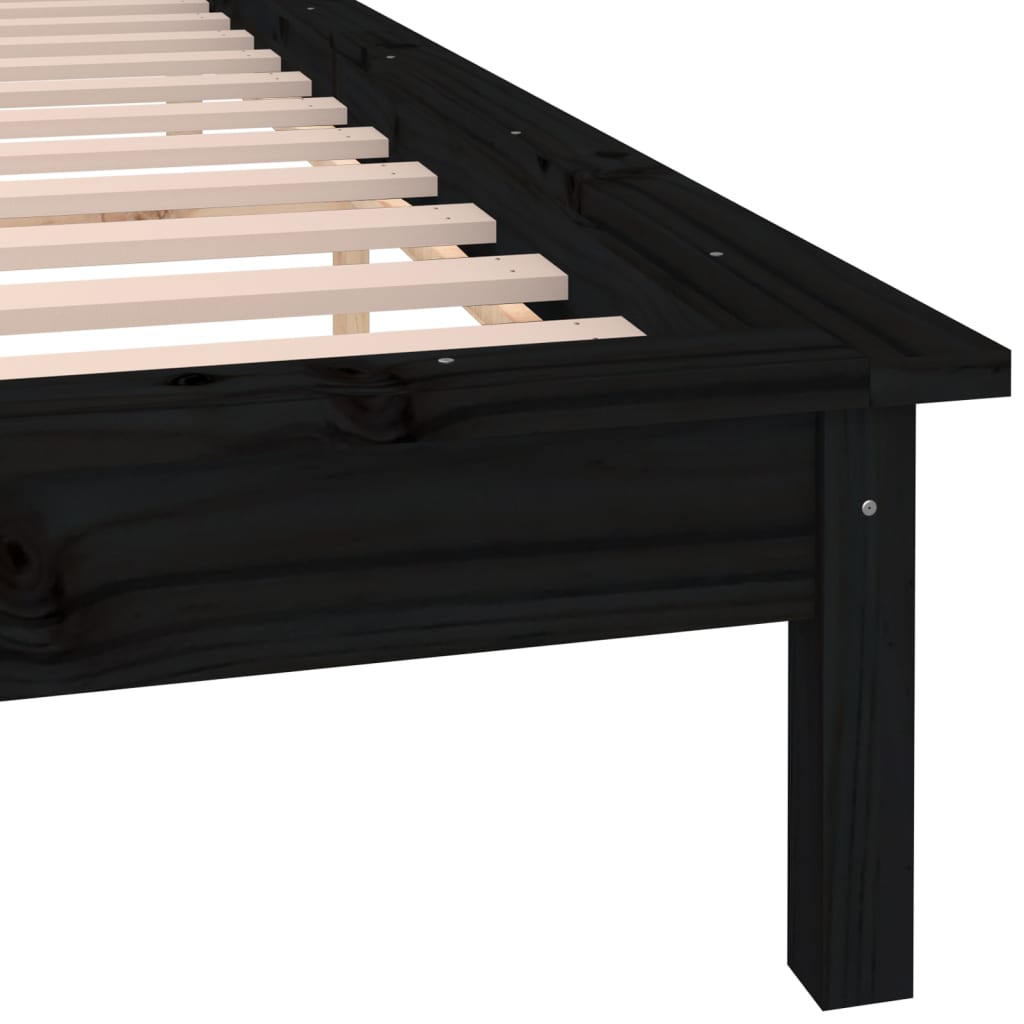 LED Bed Frame without Mattress Black 120x190 cm Small Double Solid Wood - Bargainia.com - 