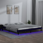 LED Bed Frame without Mattress Black 120x190 cm Small Double Solid Wood - Bargainia.com - 