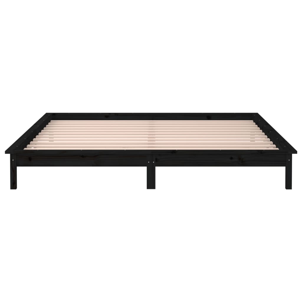 LED Bed Frame without Mattress Black 120x190 cm Small Double Solid Wood - Bargainia.com - 