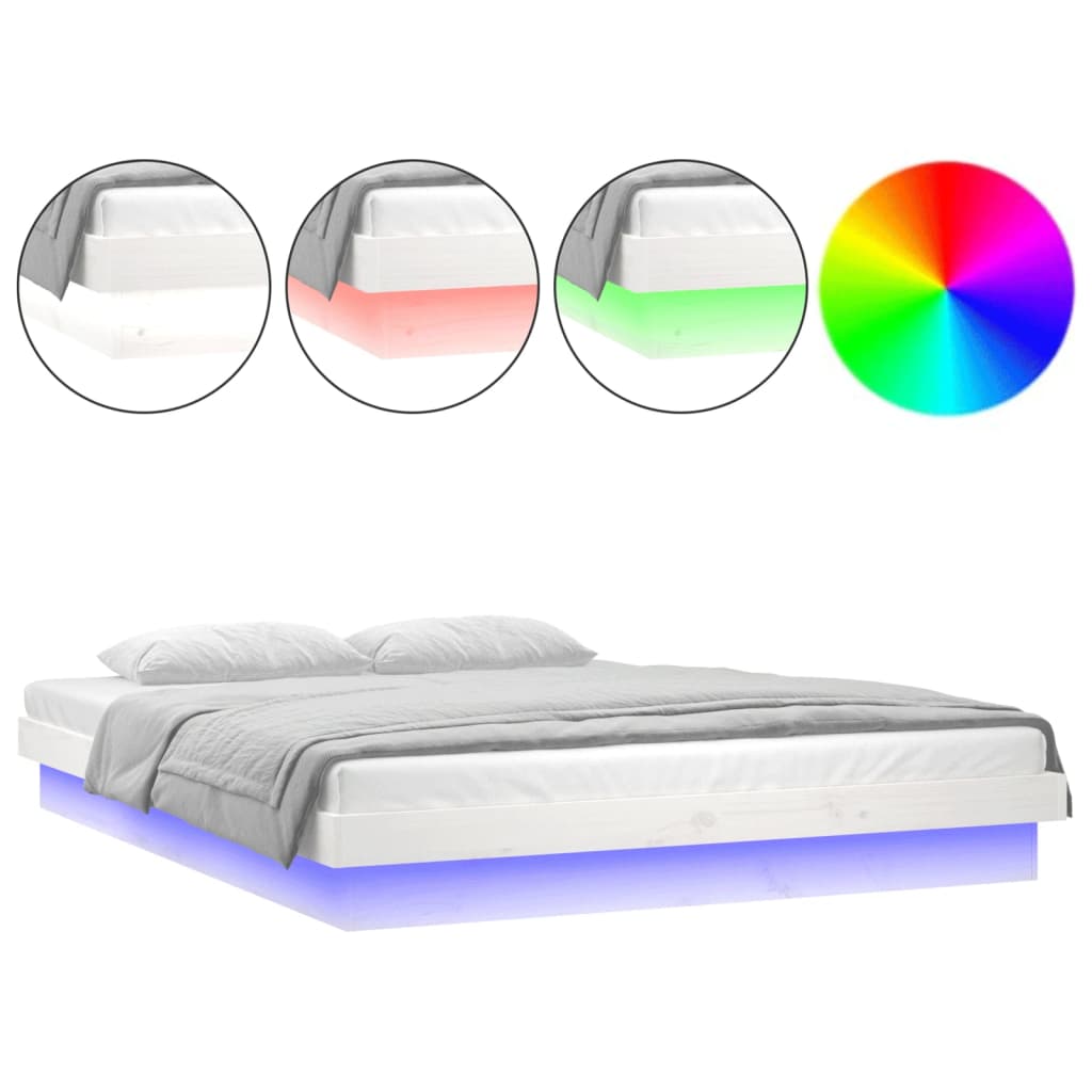 LED Bed Frame without Mattress White 140x190 cm Solid Wood - Bargainia.com - 8720287072065 - 820018