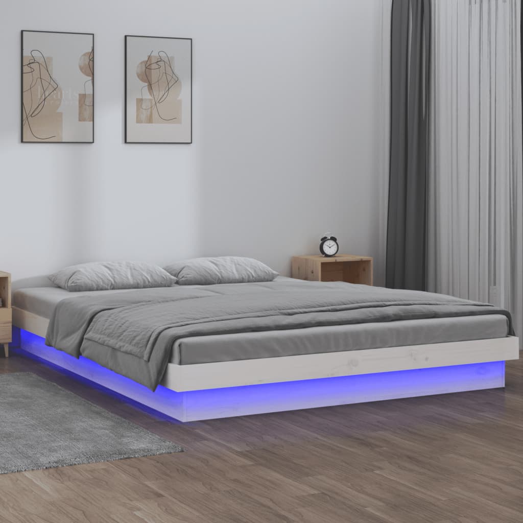 LED Bed Frame without Mattress White 140x190 cm Solid Wood - Bargainia.com - 8720287072065 - 820018