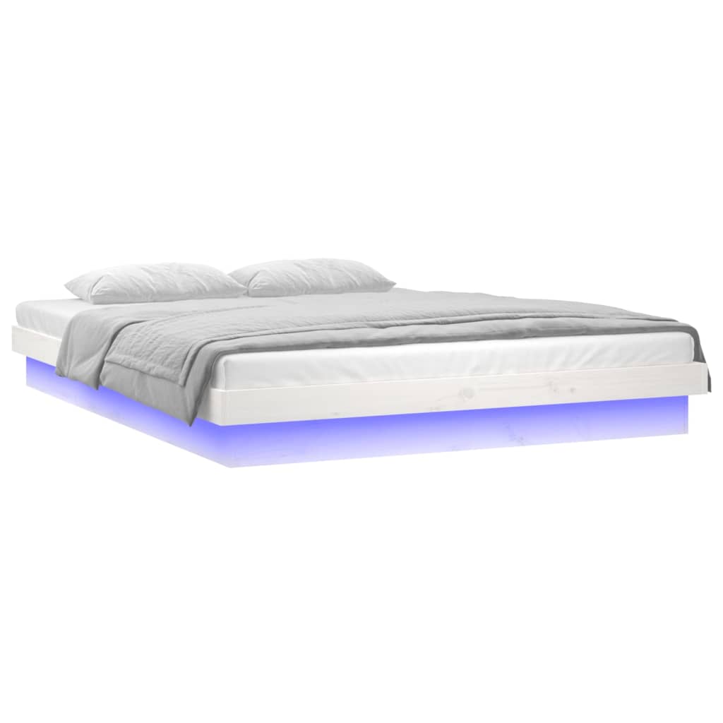 LED Bed Frame without Mattress White 140x190 cm Solid Wood - Bargainia.com - 8720287072065 - 820018