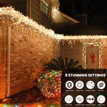 LED Indoor & Outdoor Snowing Icicle Chaser Lights with White Cable (960 Lights) - Warm White Lights - Bargainia.com - 