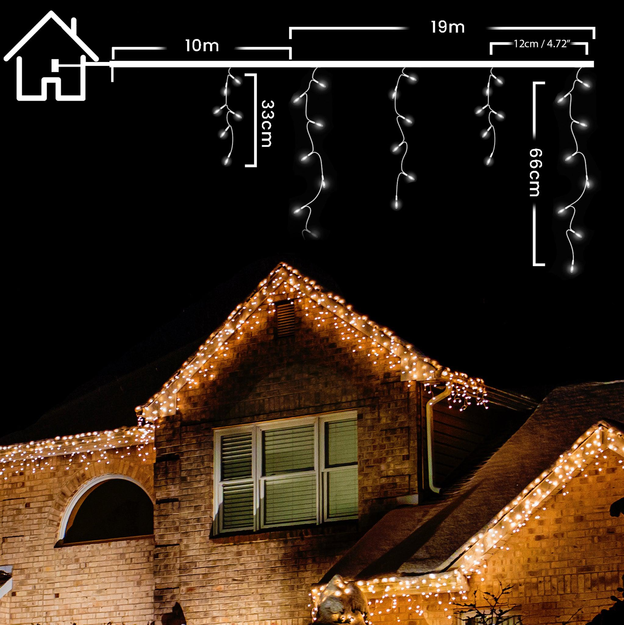 LED Indoor & Outdoor Snowing Icicle Chaser Lights with White Cable (960 Lights) - Warm White Lights Lighting Bargainia