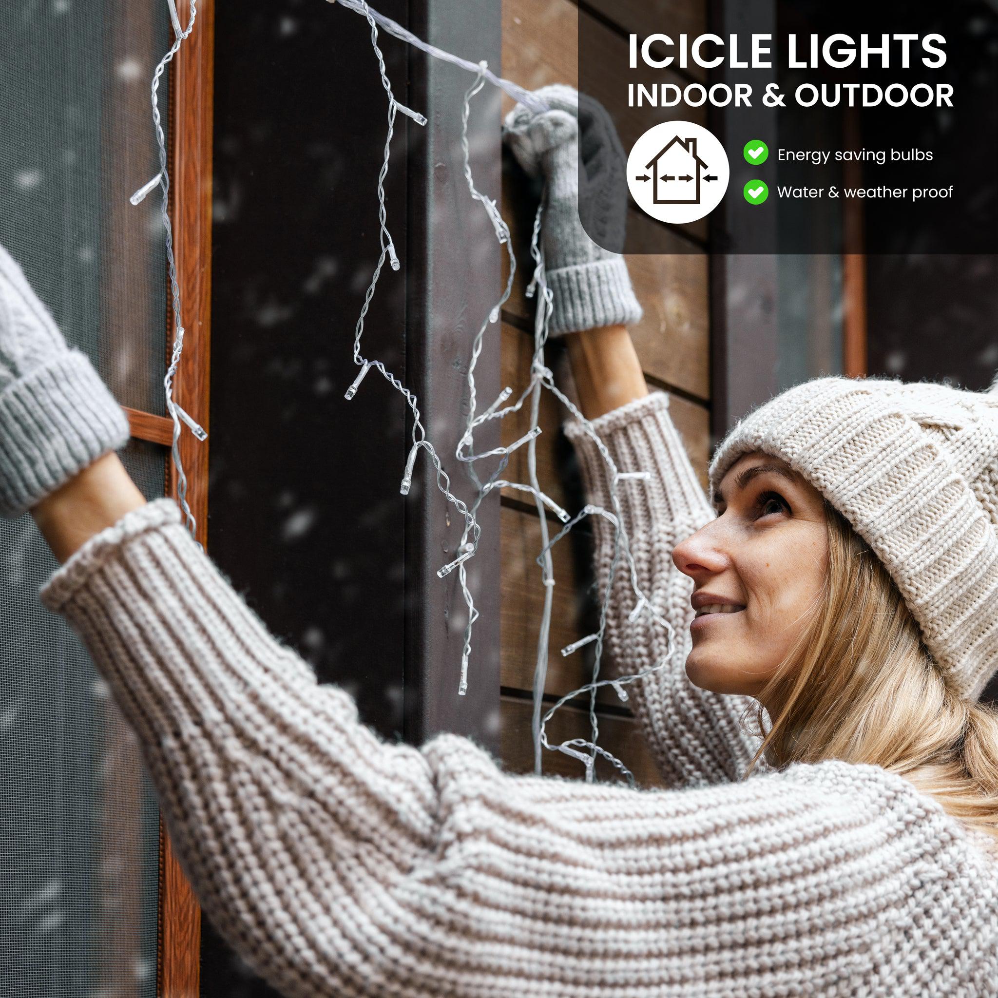 LED Indoor & Outdoor Snowing Icicle Chaser Lights with White Cable (960 Lights) - Warm White Lights Lighting Bargainia