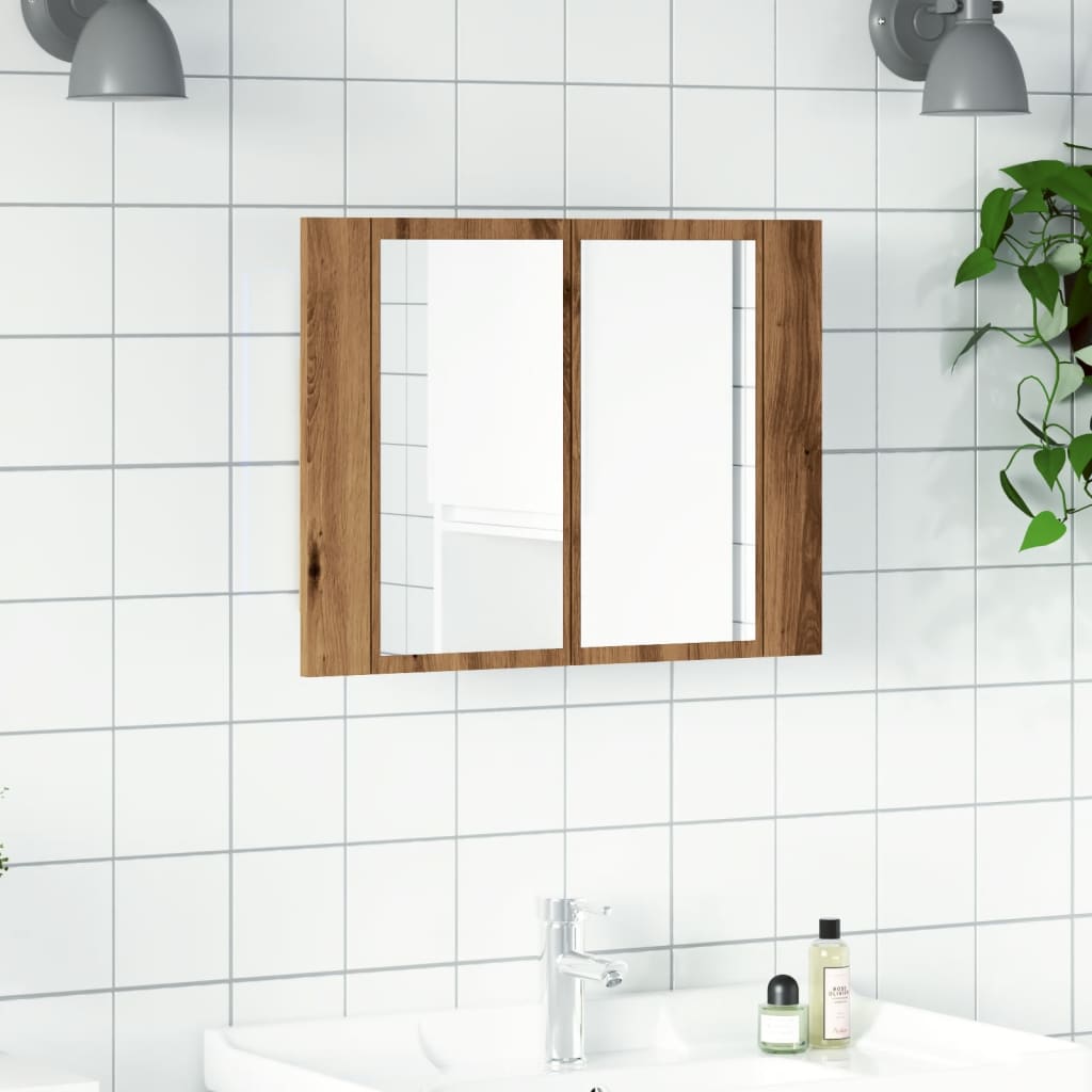 LED Mirror Cabinet Artisan Oak 60x12x45 cm Engineered Wood - Bargainia.com - 8721158437402 - 856283