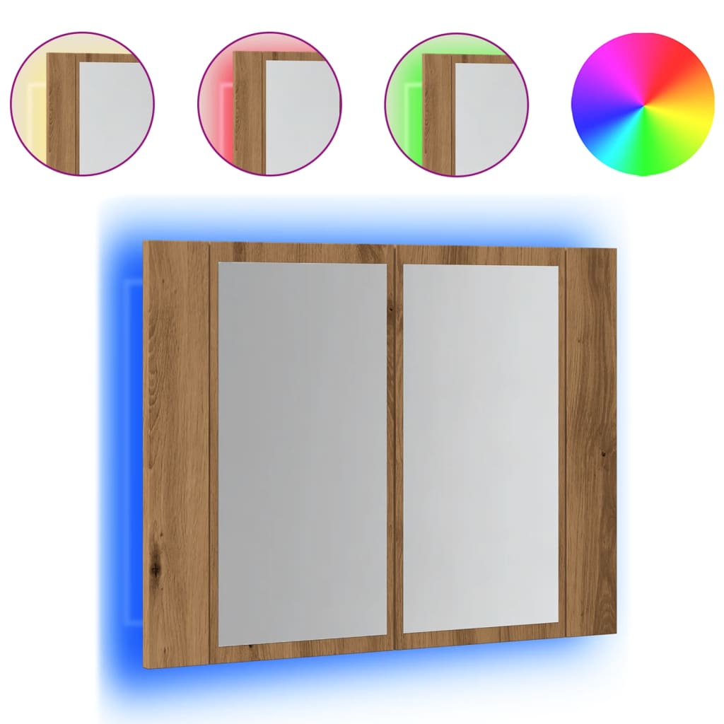 LED Mirror Cabinet Artisan Oak 60x12x45 cm Engineered Wood - Bargainia.com - 8721158437402 - 856283