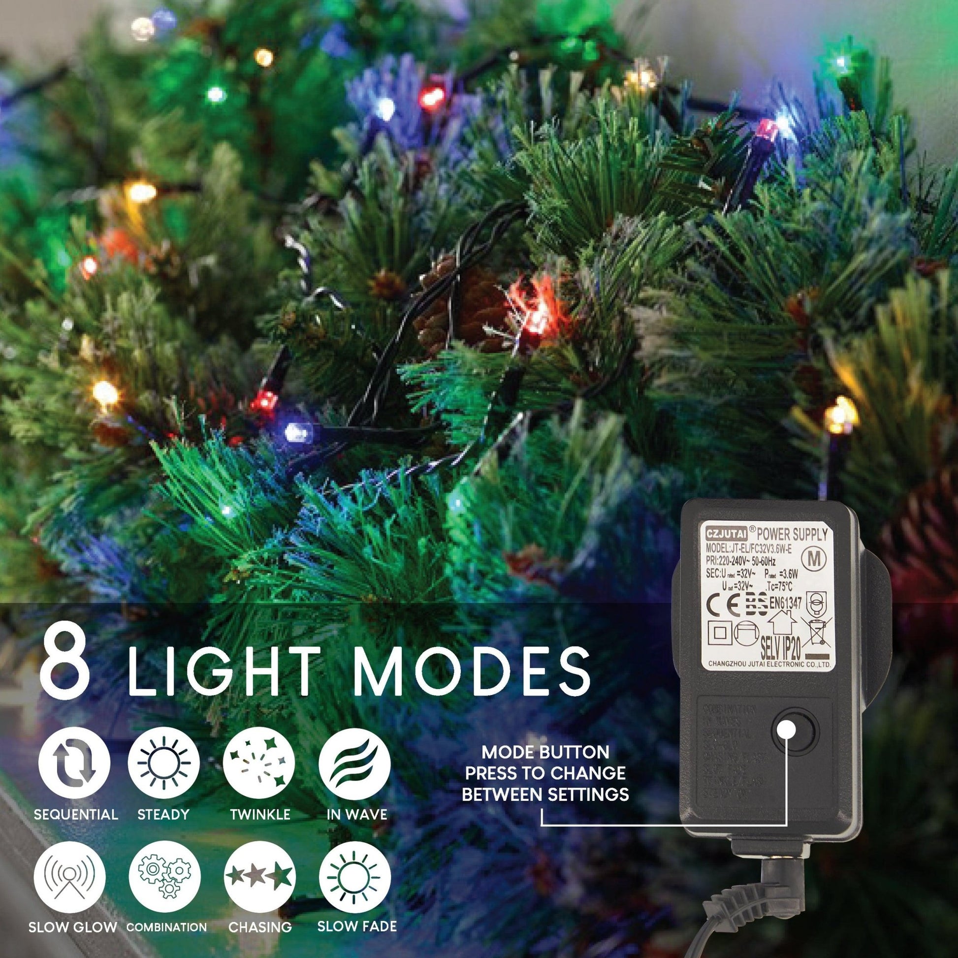 LED Waterproof Cluster Fairy Lights with Green Cable (480 Cluster Lights - 17.5M Cable) - Multicoloured Lights Lighting Bargainia