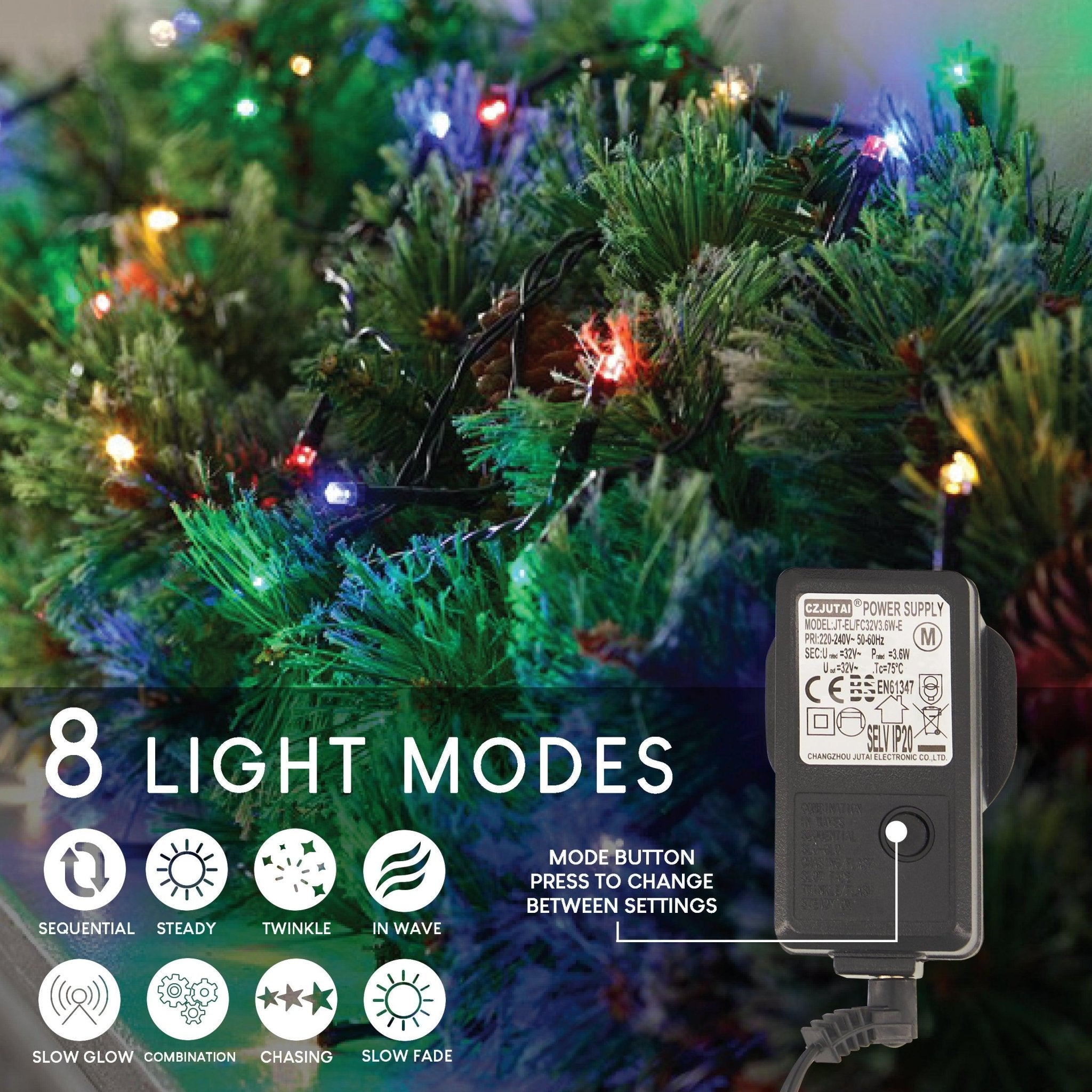 LED Waterproof Cluster Fairy Lights with Green Cable (480 Cluster Lights - 17.5M Cable) - Multicoloured Lights Lighting Bargainia