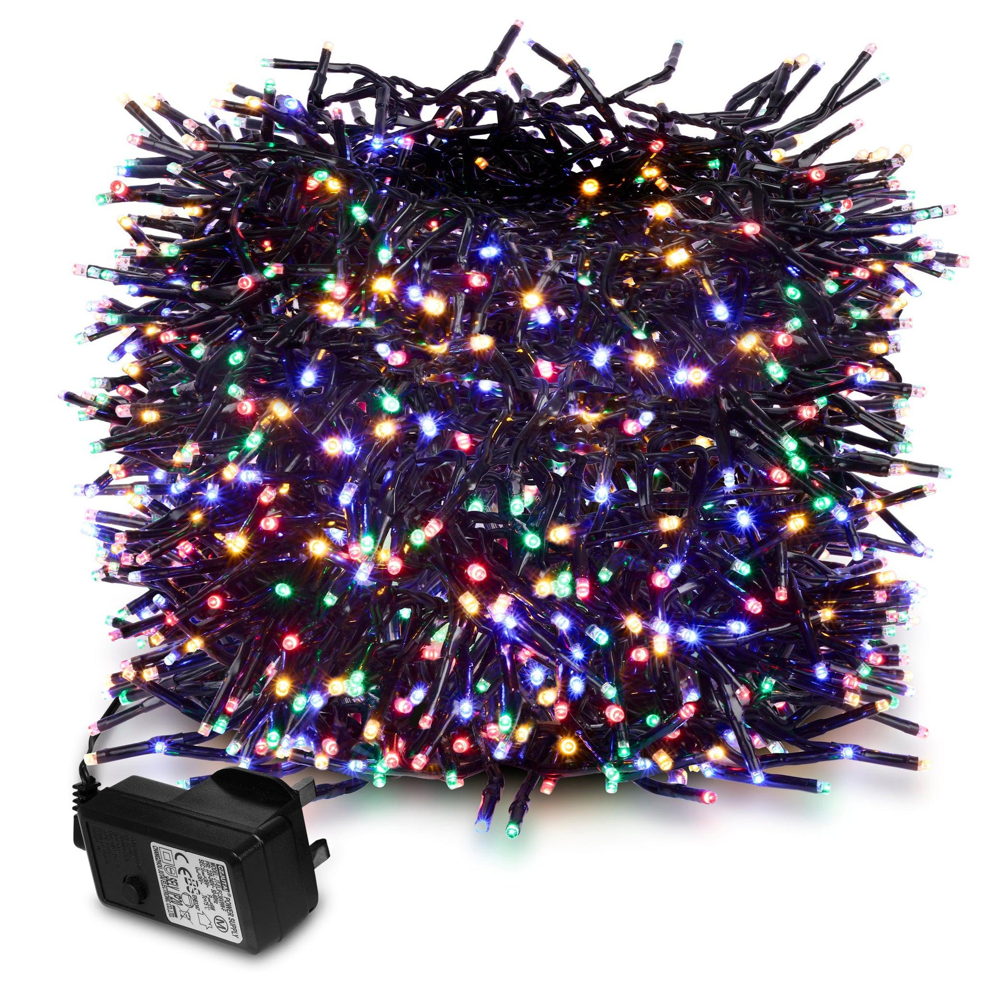 LED Waterproof Cluster Fairy Lights with Green Cable (480 Cluster Lights - 17.5M Cable) - Multicoloured Lights Lighting Bargainia